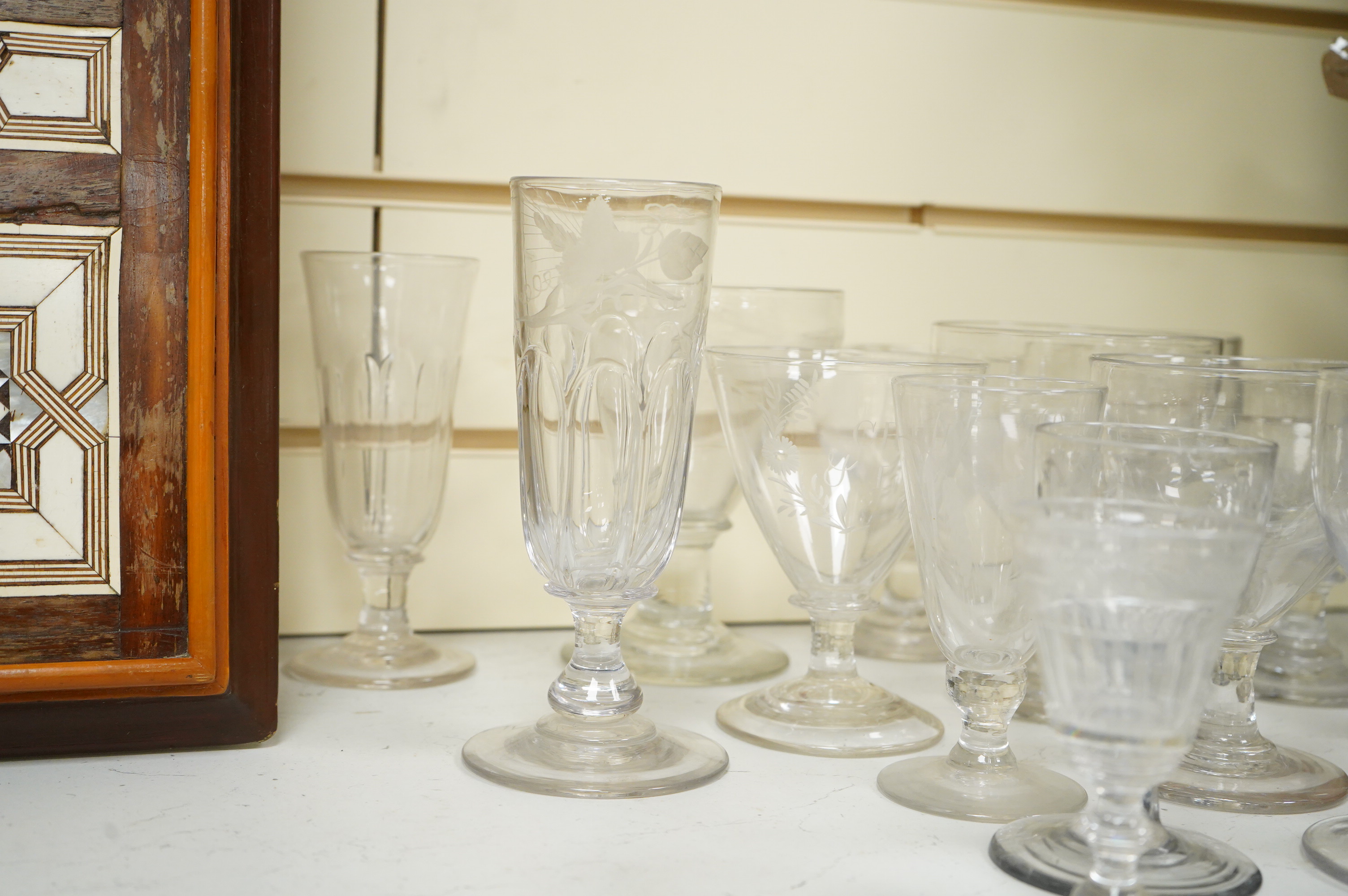 Twenty-one various drinking glasses, largely 19th century